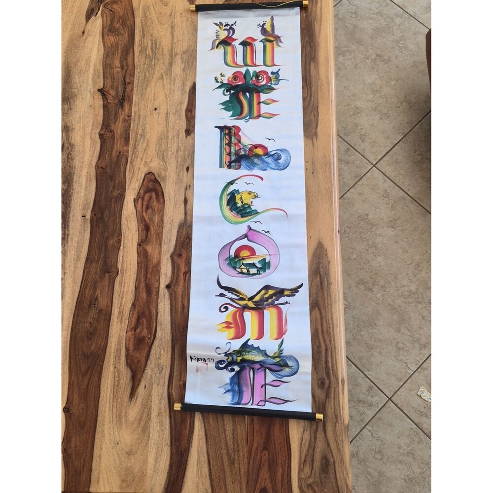 Vtg. Chinese Silk Handpainted Hanging Scroll